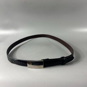 Coach #8588 Black Leather Silver-tone Buckle Slim Belt, Size Large